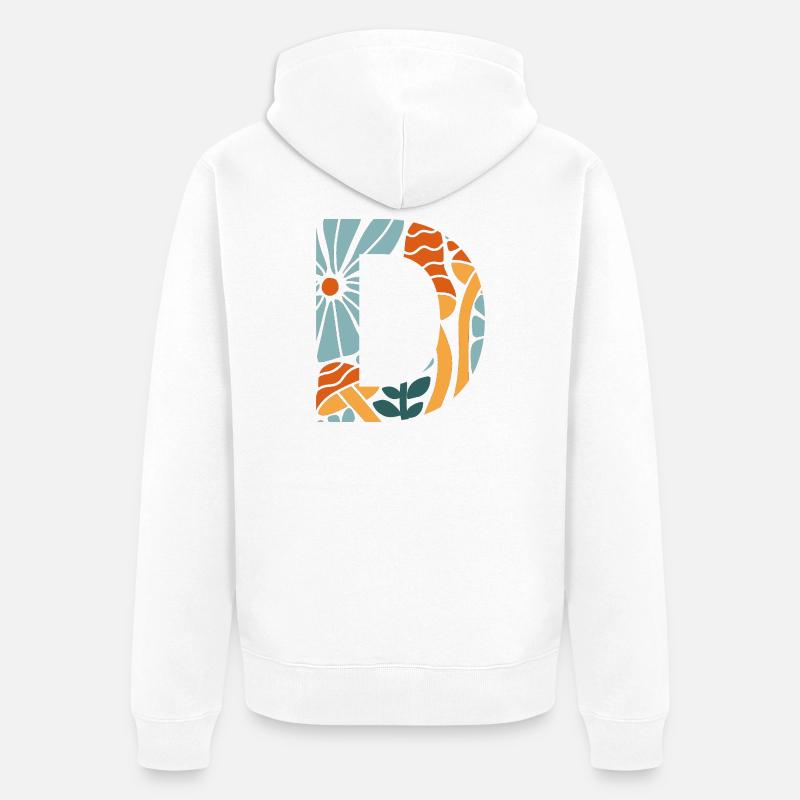 Lettre D fleurs groovy idée cadeau  - Veste à capuche bio Premium Unisexe - blanc