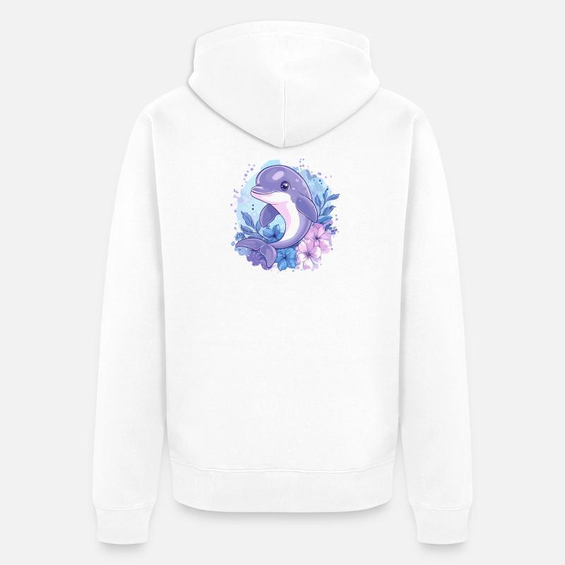 Dauphin dans le cercle de fleurs - Veste à capuche bio Premium Unisexe - blanc