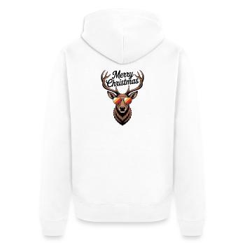 Hirsch mit Geweih und Sonnenbrille Merry Christmas - Unisex Premium Bio Zip Hoodie - Weiß - Hinten - Thijin (182cm)