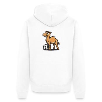 Camel with Soccer Cartoon - Unisex Premium Organic Zip Hoodie - white - Back - Thijin (182cm)