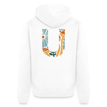 Brief u groovy Blumen Geschenkidee - Unisex Premium Bio Zip Hoodie - Weiß - Hinten - Thijin (182cm)