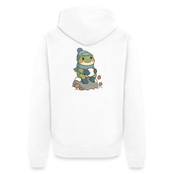 Winter Frosch – Cozy Frog mit Schneeball - Unisex Premium Bio Zip Hoodie - Weiß - Hinten - Thijin (182cm)