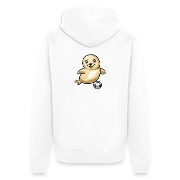 Seehund Robbe Fußball - Unisex Premium Bio Zip Hoodie - Weiß - Hinten - Thijin (182cm)