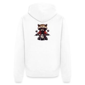 raton laveur sur moto au look rétro - Veste à capuche bio Premium Unisexe - blanc - Dos - Thijin (182cm)