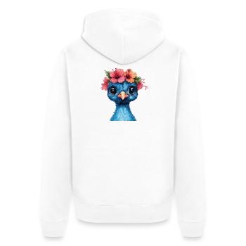 Blauer Vogel mit Hibiskuskrone - Unisex Premium Bio Zip Hoodie - Weiß - Hinten - Thijin (182cm)