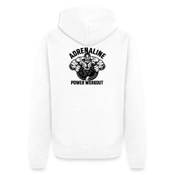 Adrenalin Power Workout - Unisex Premium Bio Zip Hoodie - Weiß - Hinten - Thijin (182cm)