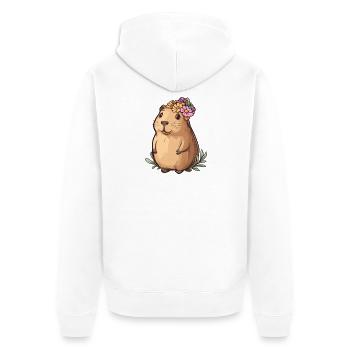 Kapibara mit Blumenkranz - Unisex Premium Bio Zip Hoodie - Weiß - Hinten - Thijin (182cm)