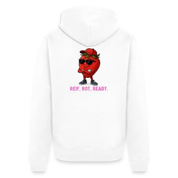 Mascotte fraise rouge mûre prête - Veste à capuche bio Premium Unisexe - blanc - Dos - Thijin (182cm)