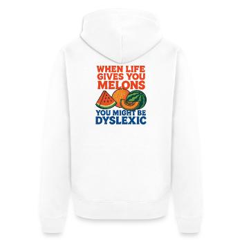 When Life Gives Melons Dyslexic - Unisex Premium Organic Zip Hoodie - white - Back - Thijin (182cm)