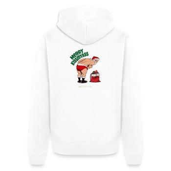 Merry Kissmyass – Lustiger Weihnachtsmann Spruch - Unisex Premium Bio Zip Hoodie - Weiß - Hinten - Thijin (182cm)