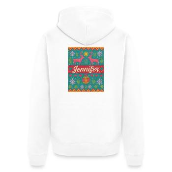 Festlicher Name Jeniffer Hässlicher Weihnachtsstil, Weihnachten - Unisex Premium Bio Zip Hoodie - Weiß - Hinten - Thijin (182cm)
