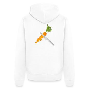 Aufgeschnittene Karotte mit Messer – Küchenmotiv - Unisex Premium Bio Zip Hoodie - Weiß - Hinten - Thijin (182cm)