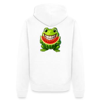Cheerful frog toad with watermelon summer - Unisex Premium Organic Zip Hoodie - white - Back - Thijin (182cm)