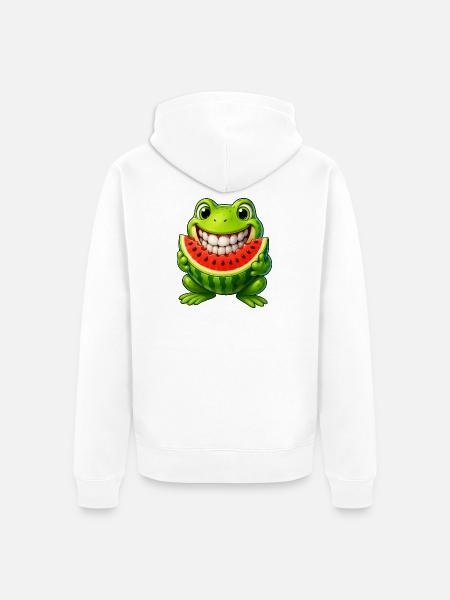 Cheerful frog toad with watermelon summer - Unisex Premium Organic Zip Hoodie - white