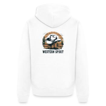 Western Spirit – Vintage Cowboy - Unisex Premium Bio Zip Hoodie - Weiß - Hinten - Thijin (182cm)
