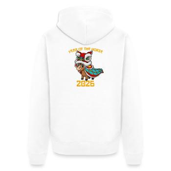 Jahr des Pferdes 2026 Chinesisches Neujahr - Unisex Premium Bio Zip Hoodie - Weiß - Hinten - Thijin (182cm)