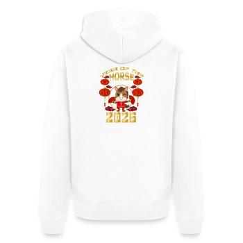 Jahr des Pferdes 2026 Chinesisches Neujahr - Unisex Premium Bio Zip Hoodie - Weiß - Hinten - Thijin (182cm)