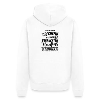 stolze Chefin dieses Verrückten Haufens - Unisex Premium Bio Zip Hoodie - Weiß - Hinten - Thijin (182cm)