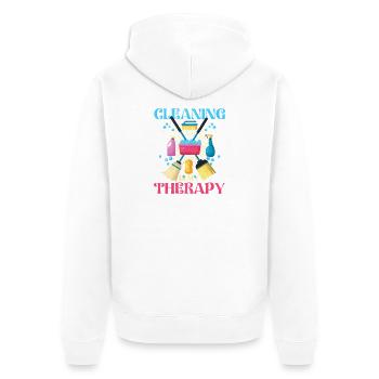 Putzen ist meine Therapie - Unisex Premium Bio Zip Hoodie - Weiß - Hinten - Thijin (182cm)