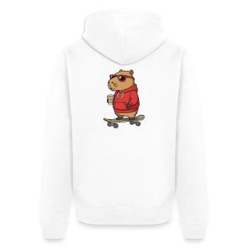 Capybara Sonnenbrille Skater Nagetier Skateboard - Unisex Premium Bio Zip Hoodie - Weiß - Hinten - Thijin (182cm)