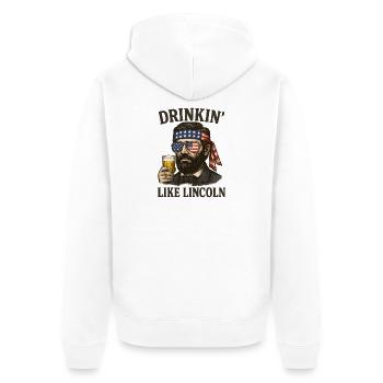 Patriotischer Vintage Drinkin Like Lincoln Style - Unisex Premium Bio Zip Hoodie - Weiß - Hinten - Thijin (182cm)
