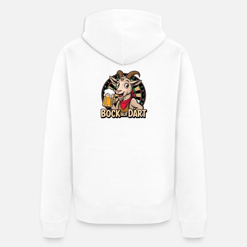 Bock sur une chèvre à fléchettes avec une chope de bière - Veste à capuche bio Premium Unisexe - blanc