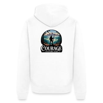 Mut bei jedem Schritt Bergpfadfinder - Unisex Premium Bio Zip Hoodie - Weiß - Hinten - Thijin (182cm)