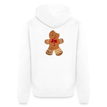 Lebkuchenmännchen mit roter Schleife und Pflaster - Unisex Premium Bio Zip Hoodie - Weiß - Hinten - Thijin (182cm)