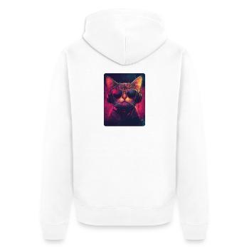 Coole DJ Katze mit Sonnenbrille - Unisex Premium Bio Zip Hoodie - Weiß - Hinten - Thijin (182cm)