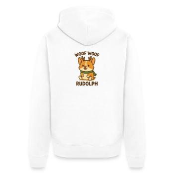 Cute Kawaii Christmas Corgi – Woof Woof Rudolph - Unisex Premium Bio Zip Hoodie - Weiß - Hinten - Thijin (182cm)