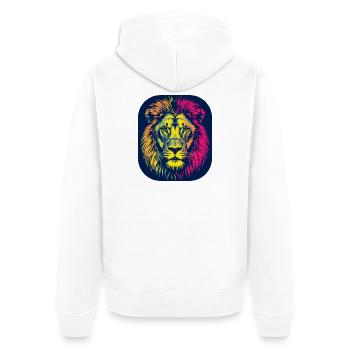Neon Lion Head Pop Art - Unisex Premium Organic Zip Hoodie - white - Back - Thijin (182cm)