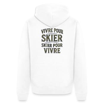 Live to Ski, Ski to Live - Unisex Premium Organic Zip Hoodie - white - Back - Thijin (182cm)