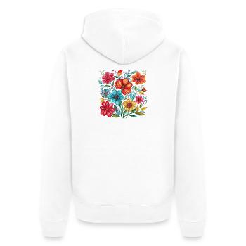 Lebendige Blumenpracht - Unisex Premium Bio Zip Hoodie - Weiß - Hinten - Thijin (182cm)