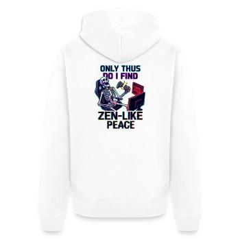 Gamer Rage Zen Frieden - Unisex Premium Bio Zip Hoodie - Weiß - Hinten - Thijin (182cm)