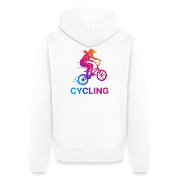 Gradient Cyclist Silhouette - Unisex Premium Bio Zip Hoodie - Weiß - Hinten - Thijin (182cm)