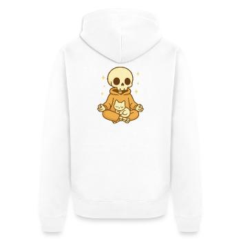 Meditation Skeleton with Cat – Cozy Cute - Unisex Premium Organic Zip Hoodie - white - Back - Thijin (182cm)