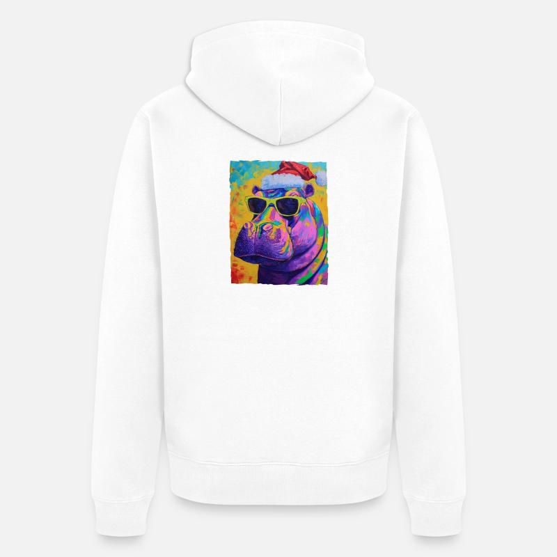 Portrait de Noël de l’hippopotame - Veste à capuche bio Premium Unisexe - blanc