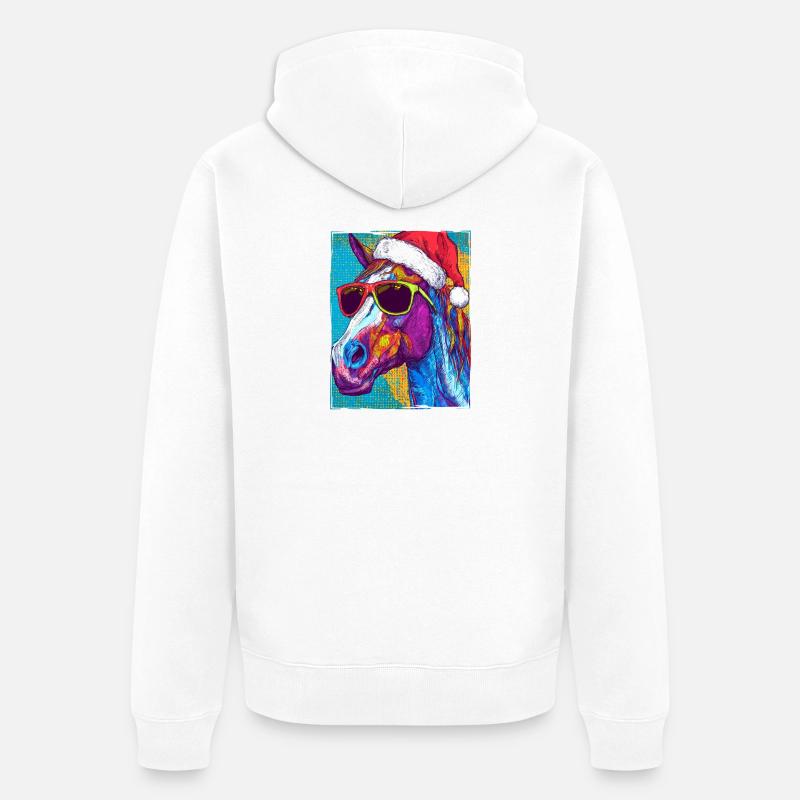 Portrait de Noël de cheval - Veste à capuche bio Premium Unisexe - blanc