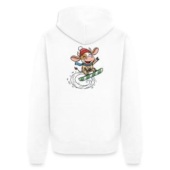Amusants Jeux d’Hiver avec Vaches à Snowboard - Veste à capuche bio Premium Unisexe - blanc - Dos - Thijin (182cm)