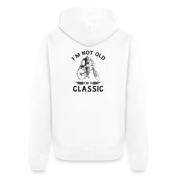 Humour cycliste vintage Je suis un design classique - Veste à capuche bio Premium Unisexe - blanc - Dos - Thijin (182cm)