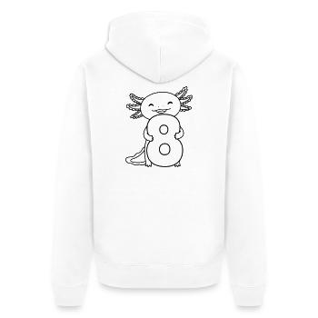 Axolotl mit Zahl 8 Cartoon Illustration - Unisex Premium Bio Zip Hoodie - Weiß - Hinten - Thijin (182cm)