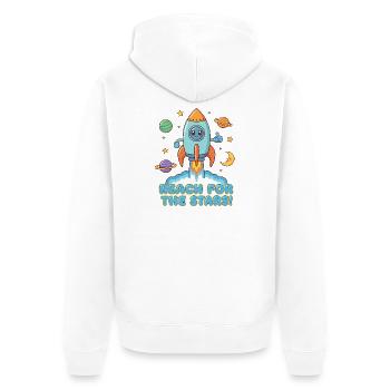 Raketenreise zu den Sternen – Strebe nach den Sternen - Unisex Premium Bio Zip Hoodie - Weiß - Hinten - Thijin (182cm)