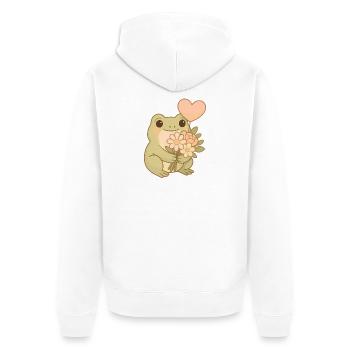 Kawaii Frosch mit Blumen – Cute Frogcore Art - Unisex Premium Bio Zip Hoodie - Weiß - Hinten - Thijin (182cm)