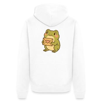 Kawaii Frosch mit Herzbrief – Cute Frog Art - Unisex Premium Bio Zip Hoodie - Weiß - Hinten - Thijin (182cm)