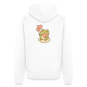 Kawaii Frog with Heart Balloons – Cute Frog Art - Unisex Premium Organic Zip Hoodie - white - Back - Thijin (182cm)