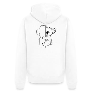Koala mit Zahl 1 Cartoon Illustration - Unisex Premium Bio Zip Hoodie - Weiß - Hinten - Thijin (182cm)