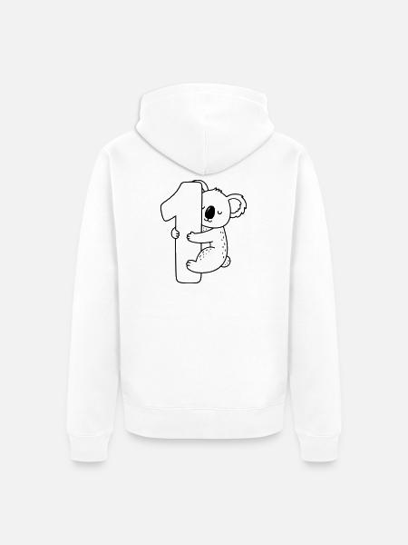 Koala with number 1 cartoon illustration - Unisex Premium Organic Zip Hoodie - white