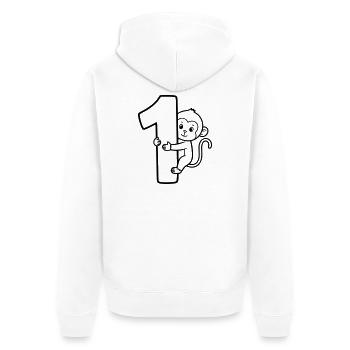 Funny Monkey with Number 1 Cartoon Illustration - Unisex Premium Organic Zip Hoodie - white - Back - Thijin (182cm)