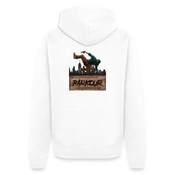 Parkour - Unisex Premium Bio Zip Hoodie - Weiß - Hinten - Thijin (182cm)