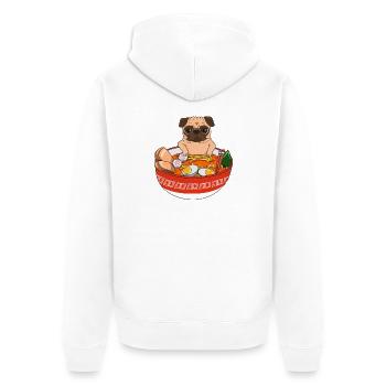 Pug Ramen Japanese Zen Chillin Dog Funny Pet Lover - Unisex Premium Organic Zip Hoodie - white - Back - Thijin (182cm)